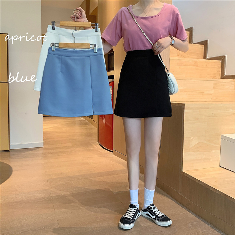 Nyári Temperamentum A-vonalú szoknyák Női Magas derekú szoknyák Csípő hasított mini szexi koreai szoknyák Elegáns irodai női fekete édes szoknya