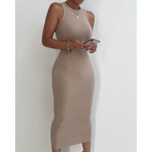 Női Köntös Femme Egyszínű ceruzaruhák Patchwork O-nyakú ujjatlan vékony csípő hosszú ruha női ruházathoz Vestido De Mujer