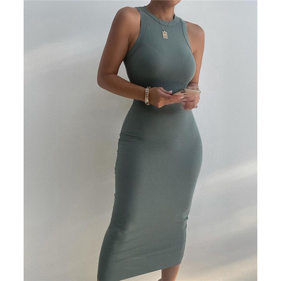 Női Köntös Femme Egyszínű ceruzaruhák Patchwork O-nyakú ujjatlan vékony csípő hosszú ruha női ruházathoz Vestido De Mujer