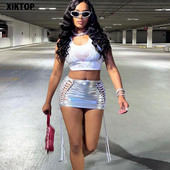 XIktop szexi mini szoknya nőknek Ice Silk Hot Silver Hot Silver Bojt oldalsó húzózsinór Vágott miniruha Nyári divatos utcai ruházat 2022