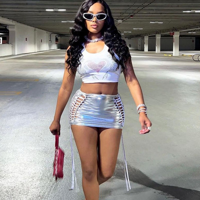 XIktop szexi mini szoknya nőknek Ice Silk Hot Silver Hot Silver Bojt oldalsó húzózsinór Vágott miniruha Nyári divatos utcai ruházat 2022