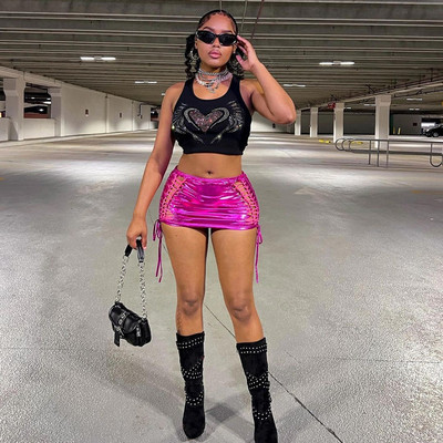 XIktop szexi mini szoknya nőknek Ice Silk Hot Silver Hot Silver Bojt oldalsó húzózsinór Vágott miniruha Nyári divatos utcai ruházat 2022