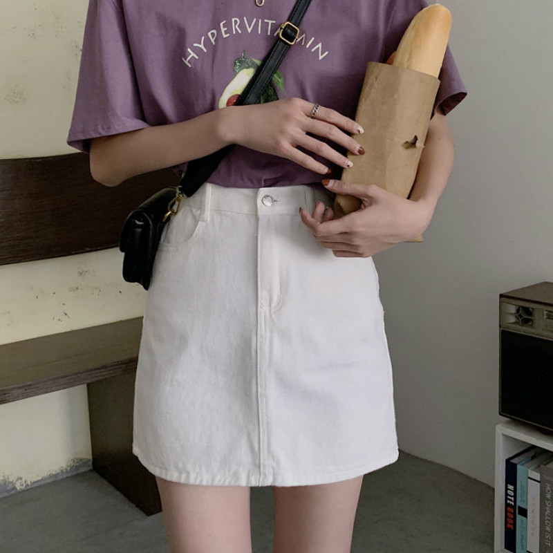 Szoknyák Női Tömör farmer Mini Magas Elasztikus Derék szoknya Egy vonalú Egyszerű Divatos Nyári Új Ulzzang Diákok Aranyos Rózsaszín Szabadidő