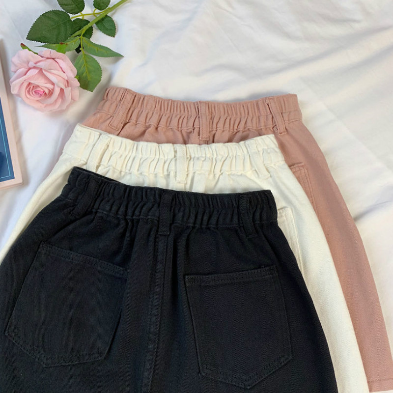 Szoknyák Női Tömör farmer Mini Magas Elasztikus Derék szoknya Egy vonalú Egyszerű Divatos Nyári Új Ulzzang Diákok Aranyos Rózsaszín Szabadidő