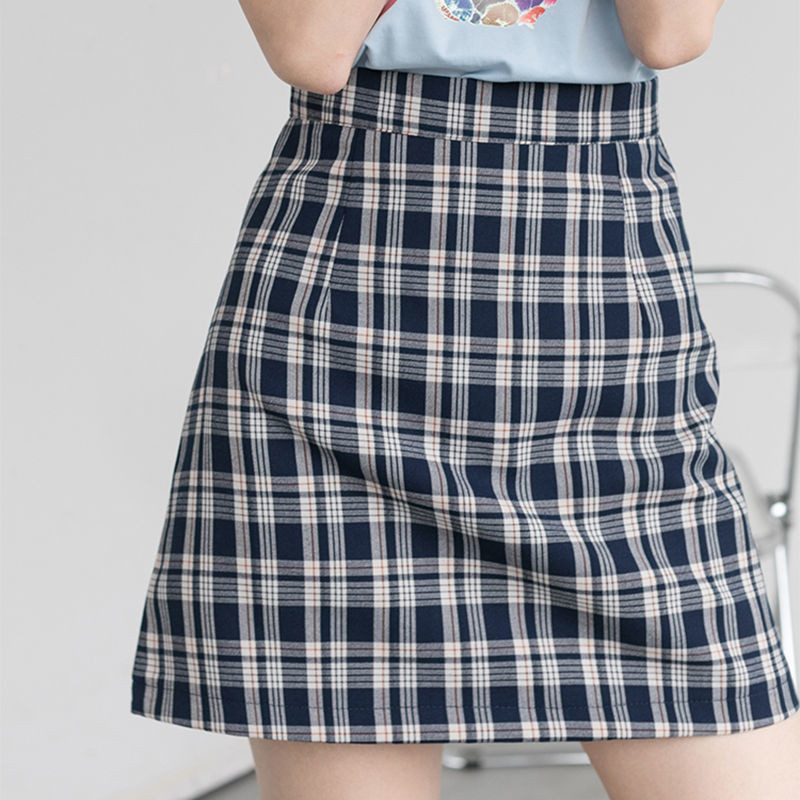 Női szoknyák Retro kockás, magas derekú miniszoknya Harajuku női 2020-as koreai stílusú, elegáns, egy vonalú női szoknyák, minden egyezés elegáns, szép új