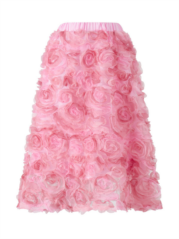 Moteriški 3D gėlių tiulio vidutinio dydžio sijonai elastiniu juosmeniu Princesės tinklinis A formos sijonas Vasarinis Bohemiškas Elegantiškas seksualus laisvalaikio gatvės apranga