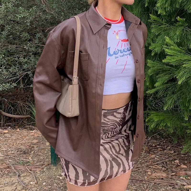 Retro barna Harajuku Y2K mini szoknya női koreai nyomtatott aranyos 90-es évek szoknya nyári klub viselet táska csípő női ruhák egyenes szoknya