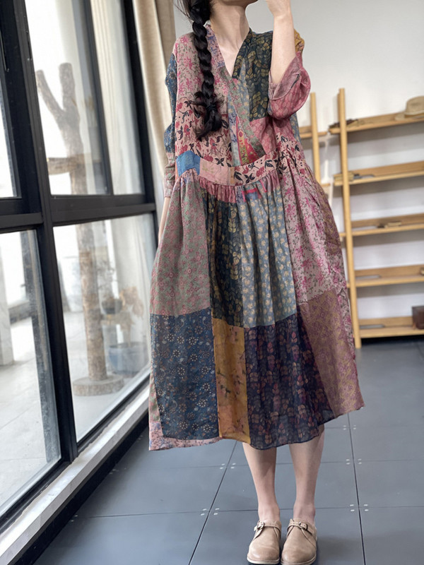 Túlméretes koreai retro új divatos nyári női virágos ruha Női alkalmi laza pamut vászonmintás ruhák női pulóver ruha