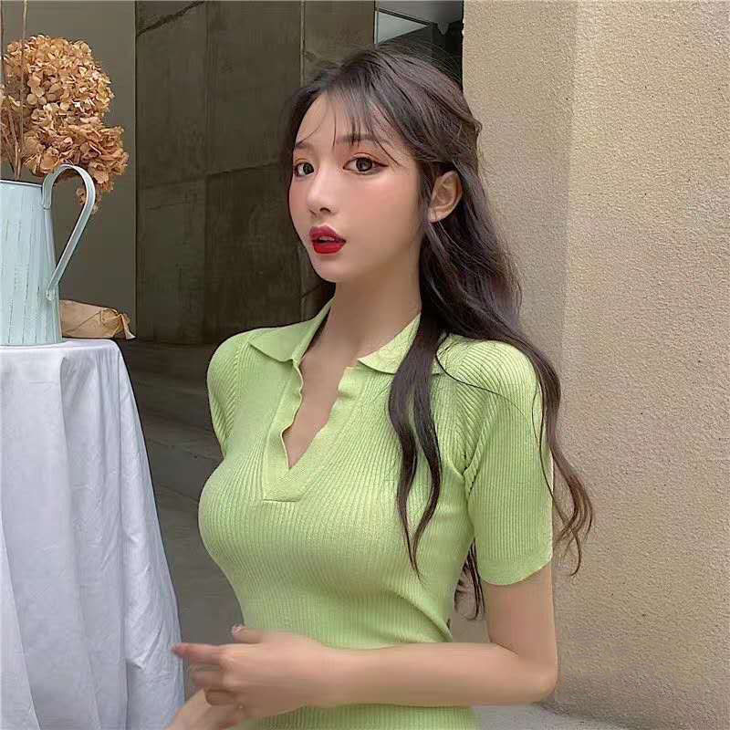 Suknelė trumpomis rankovėmis, moteriška, plona, mezganti moteriški drabužiai Vasariniai gatvės drabužiai, atostogos, laisvalaikio minkšta, miela, seksuali, pagrindinė „Ulzzang Vestidos“