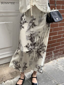 Dámske midi sukne v čínskom štýle, nové letné tenké, jednoduché, s potlačou atramentu, vintage, jemné, voľnočasové, elegantné, estetické, streetwear