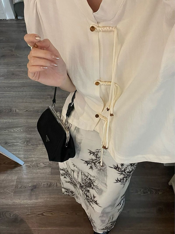 Dámske midi sukne v čínskom štýle, nové letné tenké, jednoduché, s potlačou atramentu, vintage, jemné, voľnočasové, elegantné, estetické, streetwear