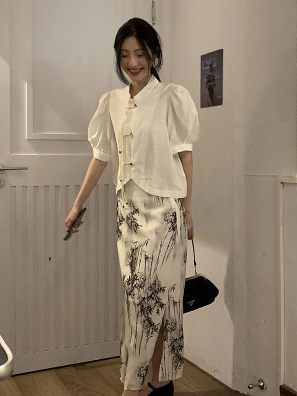 Dámske midi sukne v čínskom štýle, nové letné tenké, jednoduché, s potlačou atramentu, vintage, jemné, voľnočasové, elegantné, estetické, streetwear