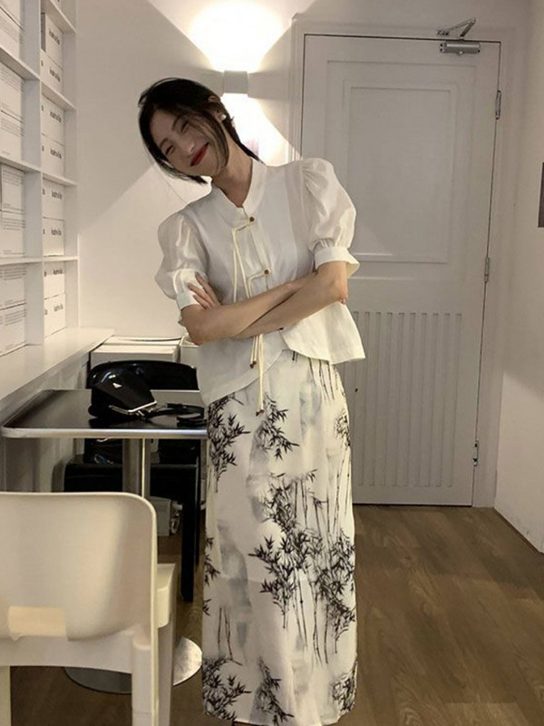 Dámske midi sukne v čínskom štýle, nové letné tenké, jednoduché, s potlačou atramentu, vintage, jemné, voľnočasové, elegantné, estetické, streetwear