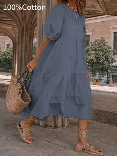 VONDA Ljetna boemska haljina, ženska 2023., ležerna vintage karirana košulja s printom, praznični ogrtač, široki plisirani midi vestidos