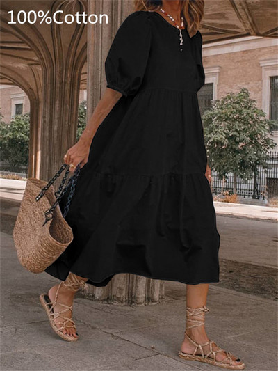 VONDA Ljetna boemska haljina, ženska 2023., ležerna vintage karirana košulja s printom, praznični ogrtač, široki plisirani midi vestidos