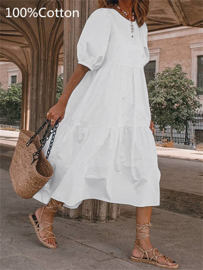 VONDA Ljetna boemska haljina, ženska 2023., ležerna vintage karirana košulja s printom, praznični ogrtač, široki plisirani midi vestidos