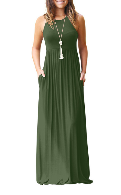 GULE GULE Női Summer Empire derék ujjatlan tömör maxi hosszú ruhák zsebekkel