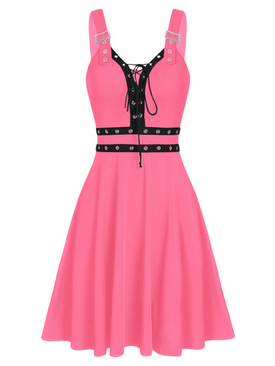 Női party ruha 3XL ujjatlan, hát nélküli A vonalú szexi punk ruha Rock fűzős ruha, hosszú tunika, női gótikus felső