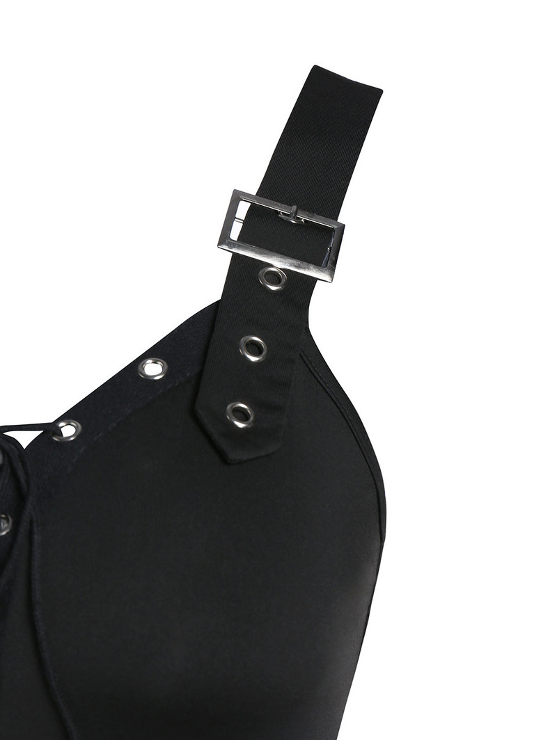 Női party ruha 3XL ujjatlan, hát nélküli A vonalú szexi punk ruha Rock fűzős ruha, hosszú tunika, női gótikus felső