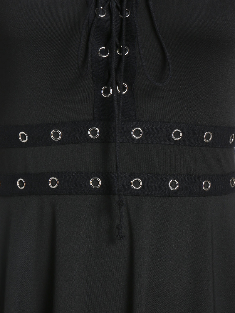 Női party ruha 3XL ujjatlan, hát nélküli A vonalú szexi punk ruha Rock fűzős ruha, hosszú tunika, női gótikus felső