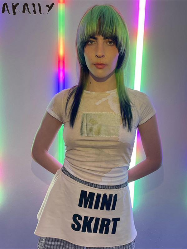 Akaily nyári utcai barna betűs mini szoknyák nőknek 2022 magas derekú vékony fehér szoknya női alkalmi fekete rövid szoknya