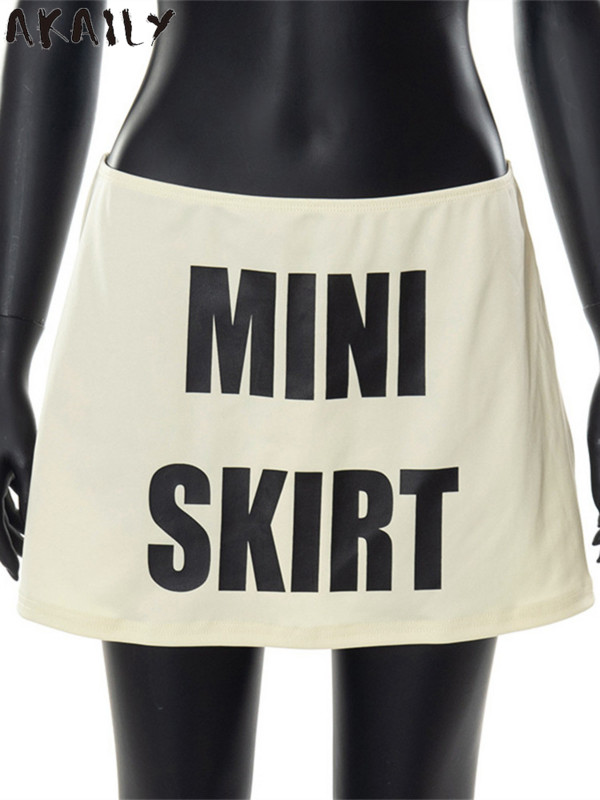 Akaily nyári utcai barna betűs mini szoknyák nőknek 2022 magas derekú vékony fehér szoknya női alkalmi fekete rövid szoknya