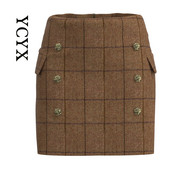 YCYX S-3XL női szoknya Női őszi tavaszi édes, magas derekú, A-vonalú mini gyapjúszoknya Vintage alkalmi női kockás szoknya elegáns YCYX198