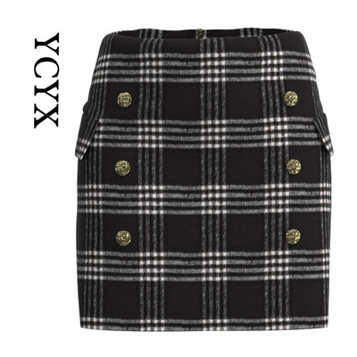 YCYX S-3XL női szoknya Női őszi tavaszi édes, magas derekú, A-vonalú mini gyapjúszoknya Vintage alkalmi női kockás szoknya elegáns YCYX198