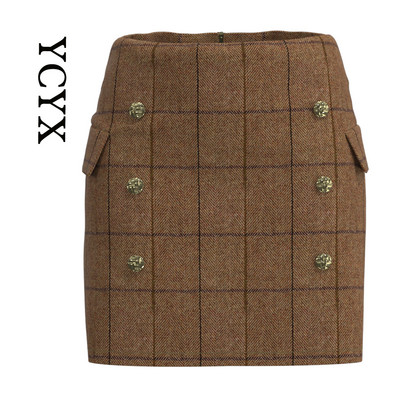 YCYX S-3XL női szoknya Női őszi tavaszi édes, magas derekú, A-vonalú mini gyapjúszoknya Vintage alkalmi női kockás szoknya elegáns YCYX198
