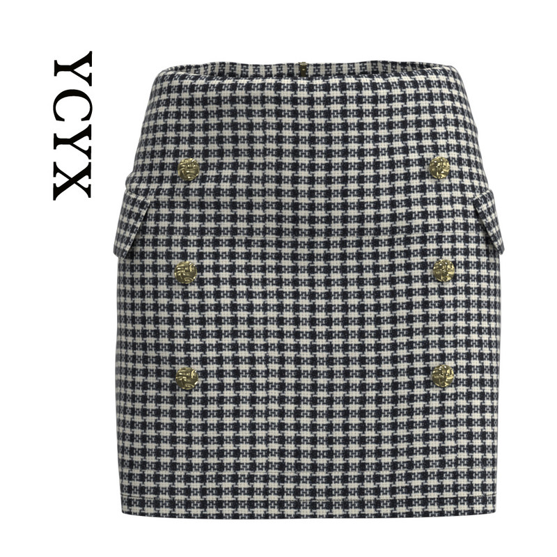 YCYX S-3XL női szoknya Női őszi tavaszi édes, magas derekú, A-vonalú mini gyapjúszoknya Vintage alkalmi női kockás szoknya elegáns YCYX198