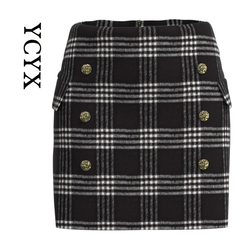 YCYX S-3XL női szoknya Női őszi tavaszi édes, magas derekú, A-vonalú mini gyapjúszoknya Vintage alkalmi női kockás szoknya elegáns YCYX198