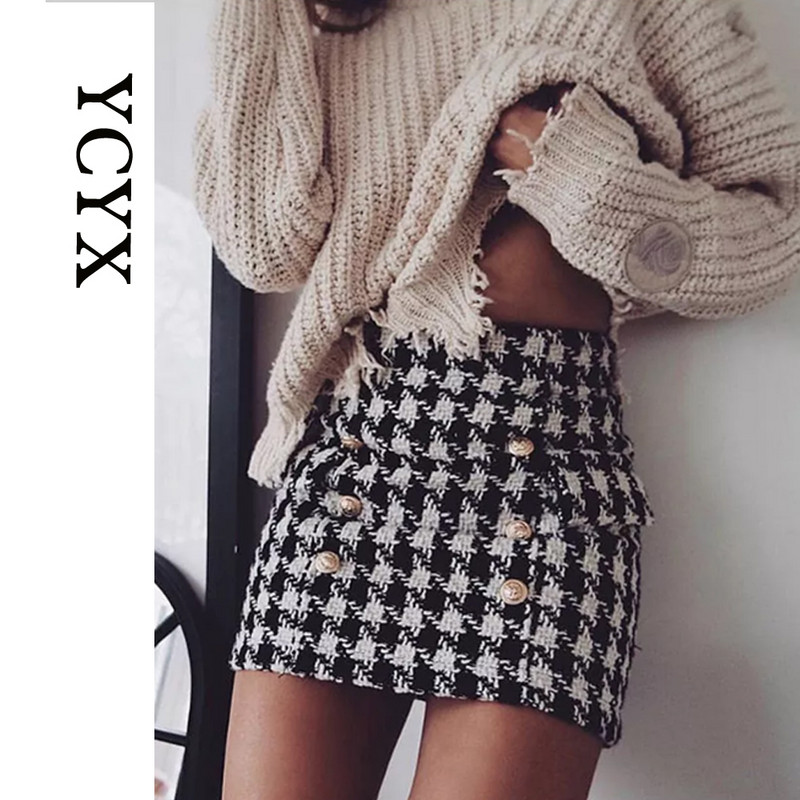 YCYX S-3XL női szoknya Női őszi tavaszi édes, magas derekú, A-vonalú mini gyapjúszoknya Vintage alkalmi női kockás szoknya elegáns YCYX198