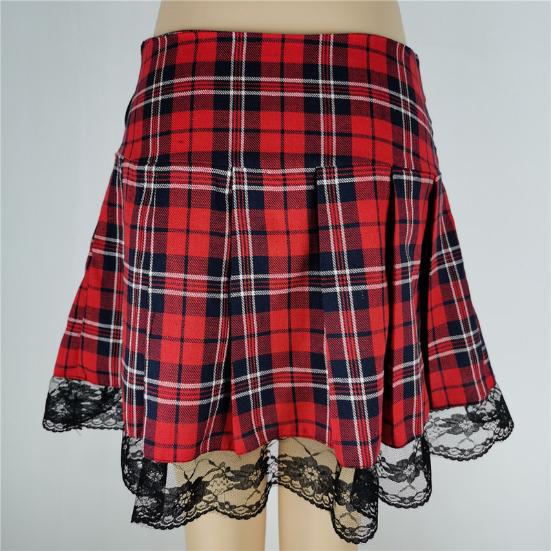 Mežģīnes Goth Y2K sieviešu svārki rozā svītru rūtaini mežģīņu apdare kroku svārki Punk tumši Academia estētiski E meiteņu apģērbi gotikas svārki
