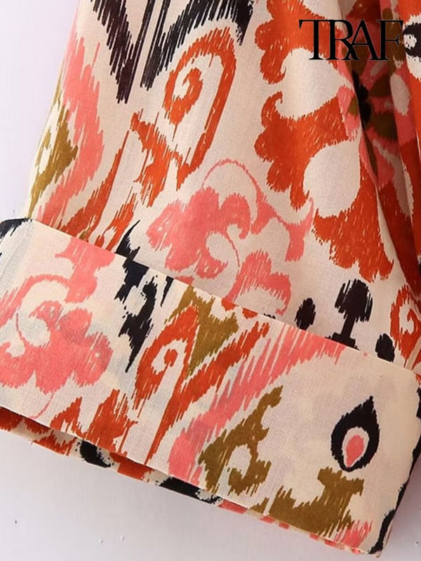 TRAF női divat övvel nyomott Midi ruha Vintage rövid ujjú elöl gombos női ruhák Vestidos Mujer