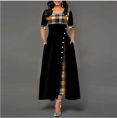 Moodne naiste kleit Kevadine O-kaelusega pikkade varrukatega A-kujuline naiste peokleit Vintage Patchwork Print Elegantne vabaaja vaba maxi kleit