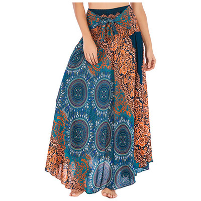 Big Hem hastánc női szoknya hippi cigány boho virágok hosszú szoknya Bohemian Beach magas derekú többfunkciós kötőfék virágos szoknya