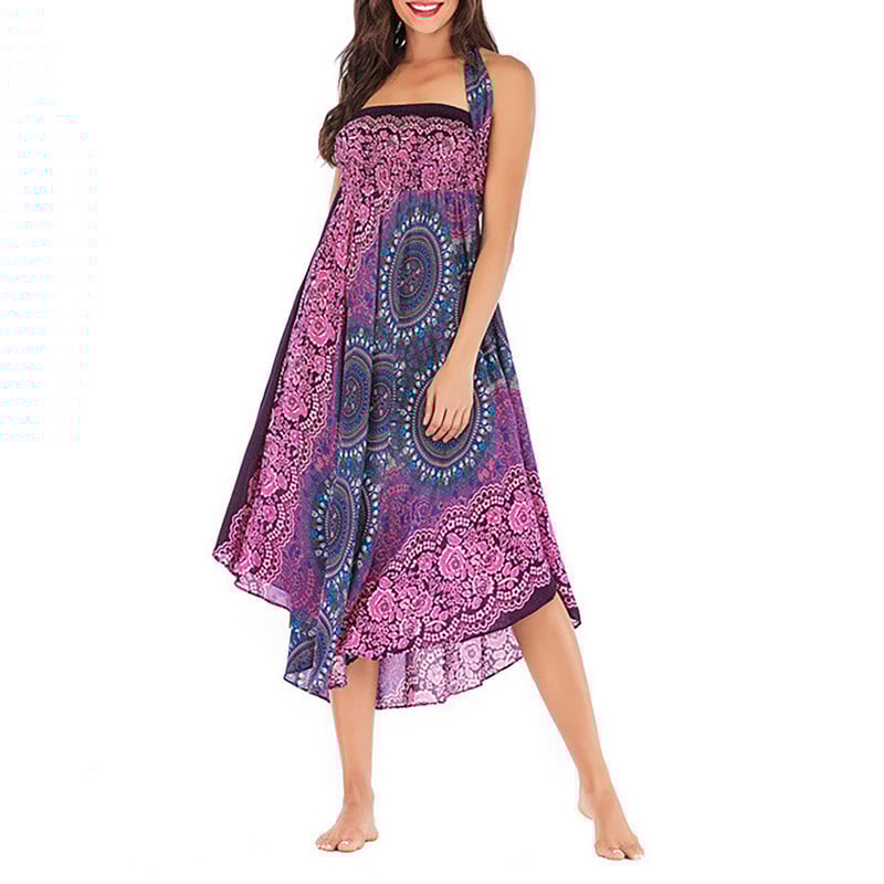 Big Hem hastánc női szoknya hippi cigány boho virágok hosszú szoknya Bohemian Beach magas derekú többfunkciós kötőfék virágos szoknya