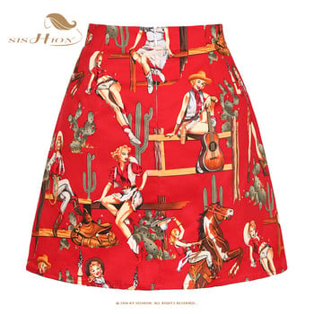 SISHION Red Cowgirl Printed Retro Vintage Skirts SS0008 Секси дамски готически памучни мини поли Falda