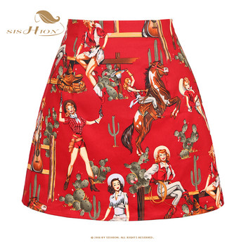 SISHION Red Cowgirl Printed Retro Vintage Skirts SS0008 Секси дамски готически памучни мини поли Falda