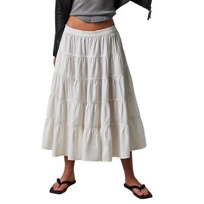 Női egyszínű Midi szoknyák Rugalmas, magas derekú oldalzsebek Szoknyák Tavaszi nyár divat Alkalmi A-vonalú szoknyák