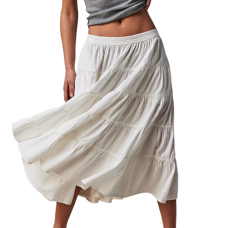 Női egyszínű Midi szoknyák Rugalmas, magas derekú oldalzsebek Szoknyák Tavaszi nyár divat Alkalmi A-vonalú szoknyák