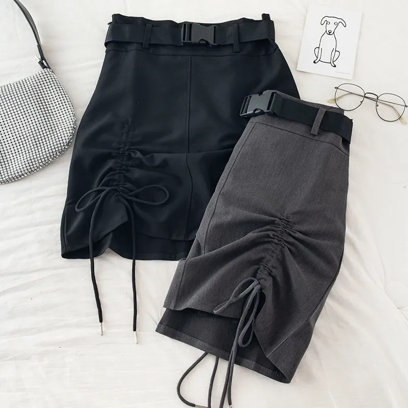 Naiste suvine A-line seelik Korea Empire Solid Office Lady Armas Üle põlve A- Line kõrge vöökohaga miniseelikud Pingutusvöö