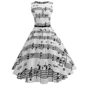 Vestidos Sieviešu vasaras kleita bez piedurknēm Vintage šūpoles kleitas Sexy Black Music Note Print Rockabilly Pin up Party A Line Kleita