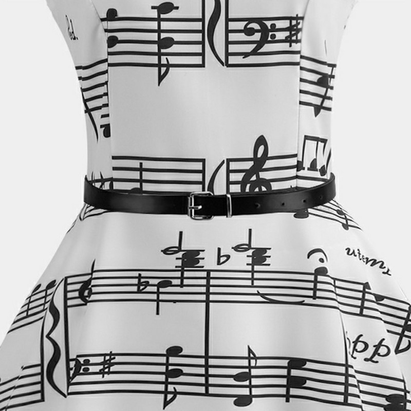 Vestidos Sieviešu vasaras kleita bez piedurknēm Vintage šūpoles kleitas Sexy Black Music Note Print Rockabilly Pin up Party A Line Kleita