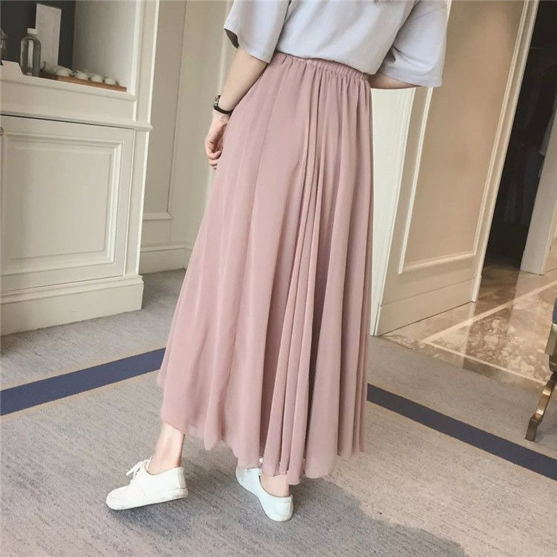 Sijonai Moteriški Šifono pamušalas Madingas temperamentas Tvirtas laisvalaikis Švelnus aukšto juosmens A formos midi sijonas Moteriška gatvės apranga etninio stiliaus