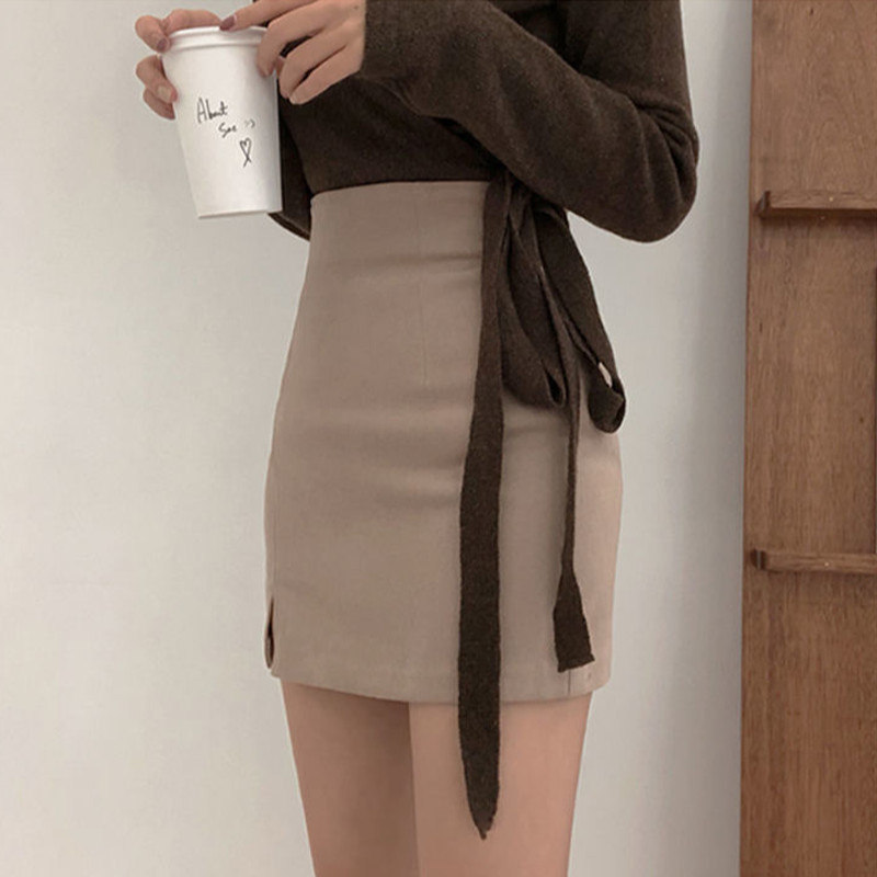 A-līnijas mini svārki sievietēm ar augstu vidukli ar sānu šķēlumu korejiešu stilā, tievi, moderni, eleganti, eleganti, lieliski piemēroti sievietēm, populāri pavasarī