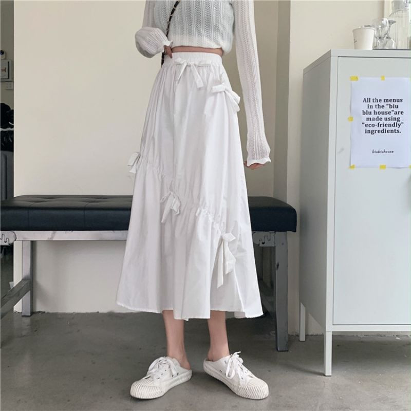 Szoknyák Édes nyári női masni lábszárközépig, egyetemi alkalmi, divatos, magas derekú buli koreai stílusú Kényelem, légáteresztő lányok
