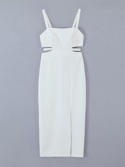 TRAF szexi, 2023-as nyári női kivágású, magas derekú, midi hosszú ruha, oldalt hasított, ujjatlan Bodycon női tokos Y2K ruhák