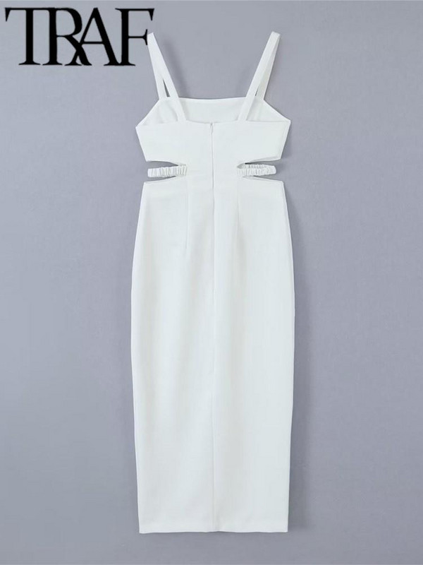 TRAF szexi, 2023-as nyári női kivágású, magas derekú, midi hosszú ruha, oldalt hasított, ujjatlan Bodycon női tokos Y2K ruhák