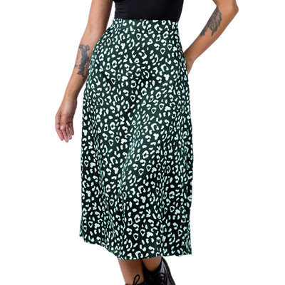 Hosszú szoknya, magas derekú, leopárdmintás alkalmi maxi szoknya, oldalsó hasított női alapszoknya, szexi stílusú, cipzáras laza szabású éjszakai parti öltöny